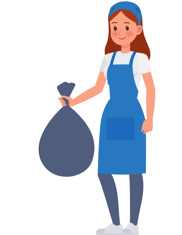 female cleaning maid with trash